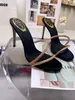 23S Designer Elegance Rene Irina Sandals Shoes Women Crystal Strap Mule Lady Slip On black green White High Heels Sexy Slippers EU35-43 With Box