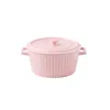 Bowls Two Ear Noodles Bowl With Lid Ceramic Simple Style Air Fryer Soup Container Large Tableware Home Kitchen Gadgets Pink