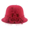 Cappelli a tesa avara Elegante cappello da donna in feltro Fedora 2023 Autunno inverno per le donne Cloche Fascinators Matrimoni Party Bombetta rossa