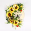 Decorative Flowers Door Hanging Garland Fade-resistant Sunflower Half Blooming Bee Festival Wreath