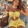 Abito a due pezzi all'uncinetto Set a due pezzi Summer Beach Dress lavorato a mano scava fuori Crop Top Minigonna Sheer Fishnet Cover Up Abiti casual J230506