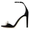 Sandals 2023 Women Black Rhinestone Flower Decoration Ankle Buckle Strap Pointed Toe Thin High Heel