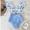 Kvinnors badkläder 2023 Tryck Badkläder Kvinnor Hög midja Bikini Ruffle Swimsuit Push Up Bikinis Set Bathing Suit Beach Wear Summer Biquini Female J230506