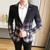 Abiti da uomo Blazer Primavera Autunno Uomo Blazer Moda Colorblock Plaid Slim Fit Giacca da uomo Uomo Abiti da lavoro da sposa Abito da uomo Cappotti Uomo 230506