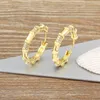 أقراط طوق Aibef Bamboo Coint Circle Women Gold Color Copper Zircon Round Fanting Fashion Wedding Ear Jewelry Charm Gift