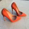 Sapatos de vestido cor laranja cor de cobra salto alto mulher sexy pontuda de ponta estilete de salto de couro solteira bombas de tamanho grande