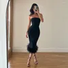 Casual Dresses Black Color Sexy Strapless Artificial Wool Package Hips Bodycon Dress Graceful Woman Evening Party Cocktail Vestido