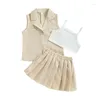 Kläderuppsättningar 2023-02-14 LIORITIIN 0-7 Years Kids Baby Girl 3st Summer Outfit Camisole Elastic Pleated Kirt Sleeveless Jacket Set