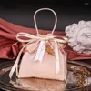 Confezione regalo Sacchetto di stoffa creativo Iridescenza Argento Seta Legatura Nastro Foglia Festa di nozze Caramelle Gioielli Ricezione B054D