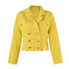 Giacche da donna Moda europea Abbigliamento da donna Giacca autunnale 2023 Abito a maniche lunghe Colletto Doppiopetto Cappotto di tweed di lusso giallo