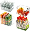 Organisateur de réfrigérateur, bacs de garde-manger transparents, panier de stockage des aliments en plastique domestique avec poignées découpées pour comptoir de cuisine