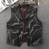 Men's Vests High Quality Motorcycle Mens Genuine Leather Waistcoat Biker Vest With Chain Real Sleeveless Jackets