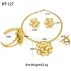 Collier boucles d'oreilles ensemble pour femmes et boucles d'oreilles 24K plaqué or cuivre fleur mariée bracelet anneaux bijoux de mariage nigérian africain