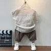 Clothing Sets Summer Boys Children's 2023 Korean Handsome Baby Short Sleeve 29 Year Old Cotton Linen Toddler Kids Two Piece 230506