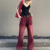 Jeans da donna stile fidanzato streetwear pantaloni larghi da donna in denim a vita alta Y2k pantaloni rossi vintage lavati con gamba larga lavata 230506