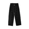 Men's Pants 2023 Spring Korean Style Personality Metal Hole Streamer Design Men Casual Loose Black Size M-XL