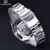 Wristwatches Forsining Stainless Steel Waterproof Mens Skeleton Watches Top Brand Luxury Transparent Mechanical Sport Male Wrist 230506