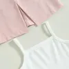 Kläderuppsättningar 2023-02-14 LIORITIIN 0-7 Years Kids Baby Girl 3st Summer Outfit Camisole Elastic Pleated Kirt Sleeveless Jacket Set