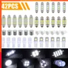 NOWOŚĆ 42PCS Wewnętrzne światło samochodu T10 W5W Kombinacja żarówki LED 6000K Biała mapa wnętrza Dome Dome Trunk tablica rejestracyjna lekkie akcesoria