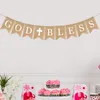 Decorative Flowers Burlap Banner Wreath Decor Christening Communion Party Garland Rustic Bunting Flag Pull The God Bless Baptism