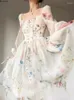 Casual Dresses 2023 Summer French Elegant Floral Print Midi Dress Chiffon Long Sleeve Evening Party Woman Beach Fairy Hollow Out