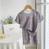 Zestawy odzieży Kwipa kwiatowa maluch lat letni cienki swobodny piżama pełny druk pół rękawu Tshirt Babies Dziewczyny luźne ubrania domowe