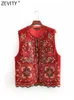 Women's Vests Zevity Women Vintage Sequins Flower Embroidery Vest Jacket Ladies National Style Patchwork Casual Velvet WaistCoat Tops CT2978 230506