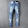 Классический дизайнер с печатной вышивкой Mens Jeans Motorcycle Hole Luxury Denim Man Fashion Street Wear Men Designer Pants