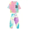 Stage Wear Kid Cool Hip Hop Clothing Tie Dye Oversized Harajuku T Shirt Top Streetwear Jogger Pants For Girl Boy Jazz Dance Costume Clothes