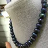 Chaînes 12-13mm Baroque Noir Bleu Perle Collier 18 pouces 14k