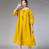 Casual Dresses Spring Plus Size Womens Loose Embroidery Bandage Elegant Dress Long Sleeve O Neck Large Ladies'