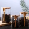Butelki do przechowywania przezroczyste kwadratowe szklane słoik z drewnianą łyżką łyżką przyprawy pudełko kawiarni domowe mleko w proszku herbata puszka