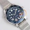 AGF Diver 300M 60th anniversary A8806 Automatic Mens Watch 42 Ceramics Bezel Blue Textured Dial Mesh Bracelet Super Version Edition Reloj Hombre Montre Puretime