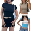 T-shirt da donna T-shirt sexy Crop Top Y2K Style Summer Streetwear Pullover Senza maniche Backless Tinta unita Slim Fit XS-L Per Beach Party