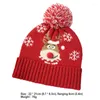 Bérets Bonnet de Noël unisexe chapeau d'hiver tricoté au Crochet avec dessin animé Elk motif côtes manchette Pom pour tous les âges