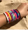 Charm armband boho återvinningsbar polymer lera skivpärlor vaxade sträng kvinnor femme blandad färg armband smycken grossist