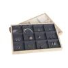 Jewelry Pouches 12 Grids Bamboo Velvet Display Tray Ring Earring Necklace Bracelet Pendant Organizer Storage For Drawer