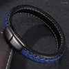 Bedelarmbanden mode zwart blauw lederen gevlochten armband mannen 3 kleuren magnetische gespannelen mannelijke polsband sieraden armbanden geschenken s0009