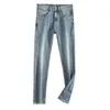 Роскошные мужские джинсы рабочие брюки широко уст в рте вымываемая вышивка простые джинсы эластичная износостойкая ткань Молодые брюки.