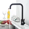 Robinets de cuisine 1PC robinet 304 acier inoxydable noir 360 ° rotation et eau froide évier mitigeur buse avec 2 tuyaux