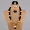 Necklace Earrings Set Black Jewelry Simulated Pearl African Beads Nigerian Wedding For Women FZZ37