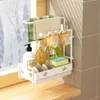 Organization Kitchen Storage Rack Metal Carbon Steel Waterproof Scouring Pad Kitchen Supplies Tableware Drain Basket Draining Board Storage