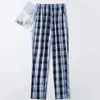 Vêtements de nuit pour hommes Pantalons de pyjama à carreaux pour hommes Bas de sommeil Pantalons décontractés pour la maison Pyjamas en coton doux et fin 4XL