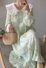 Lässige Kleider Sweet Mori Girl Doll Collar Ruffled Cottage Dress Damen Print Floral Loose Cotton Linen Ramie Long Robe Boheme Femme Chic
