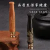 Smoking Pipes Detachable and clean solid wood pull rod cigarette holder, small carved dragon flat carved pipe holder