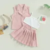 Clothing Sets 2023-02-14 Lioraitiin 0-7Years Kids Baby Girl 3Pcs Summer Outfit Camisole Elastic Pleated Skirt Sleeveless Jacket Set