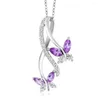 Pendentif Colliers Élégant Simple Bleu Cristal Zircon Papillon Collier 6 Couleur Gem Pierre Pour Les Femmes Saint Valentin Cadeau