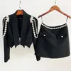 Zweiteiler Kleid Langarm Karriere Büro Blazer Set Crop Top Minirock Anzüge 2 Stück Passende Sets Frauen 2023 Herbstmode Schwarz