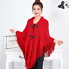 Foulards femmes tricoté Poncho pull acrylique automne/hiver pull décontracté sans manches solide Cape femme corne bouton dame vêtements