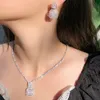 Hänghalsband cwwzircons glänsande baguett kubik zirkoniumbröllop brudparty halsband örhängen mode guldfärg smycken uppsättningar tillbehör t583 230506